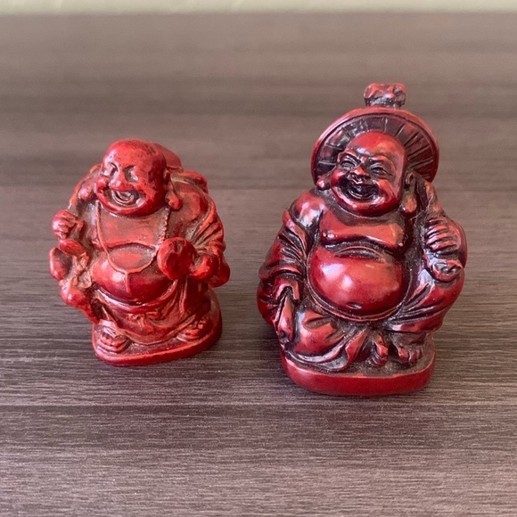 Happy‎ Fat Buddha Red Resin Statue Set (2) - Picture 3 of 6